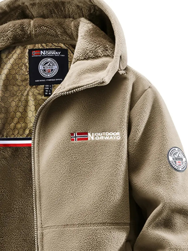 Men's Fleece Lined Jacket with Adjustable Hood and Zippered Pockets