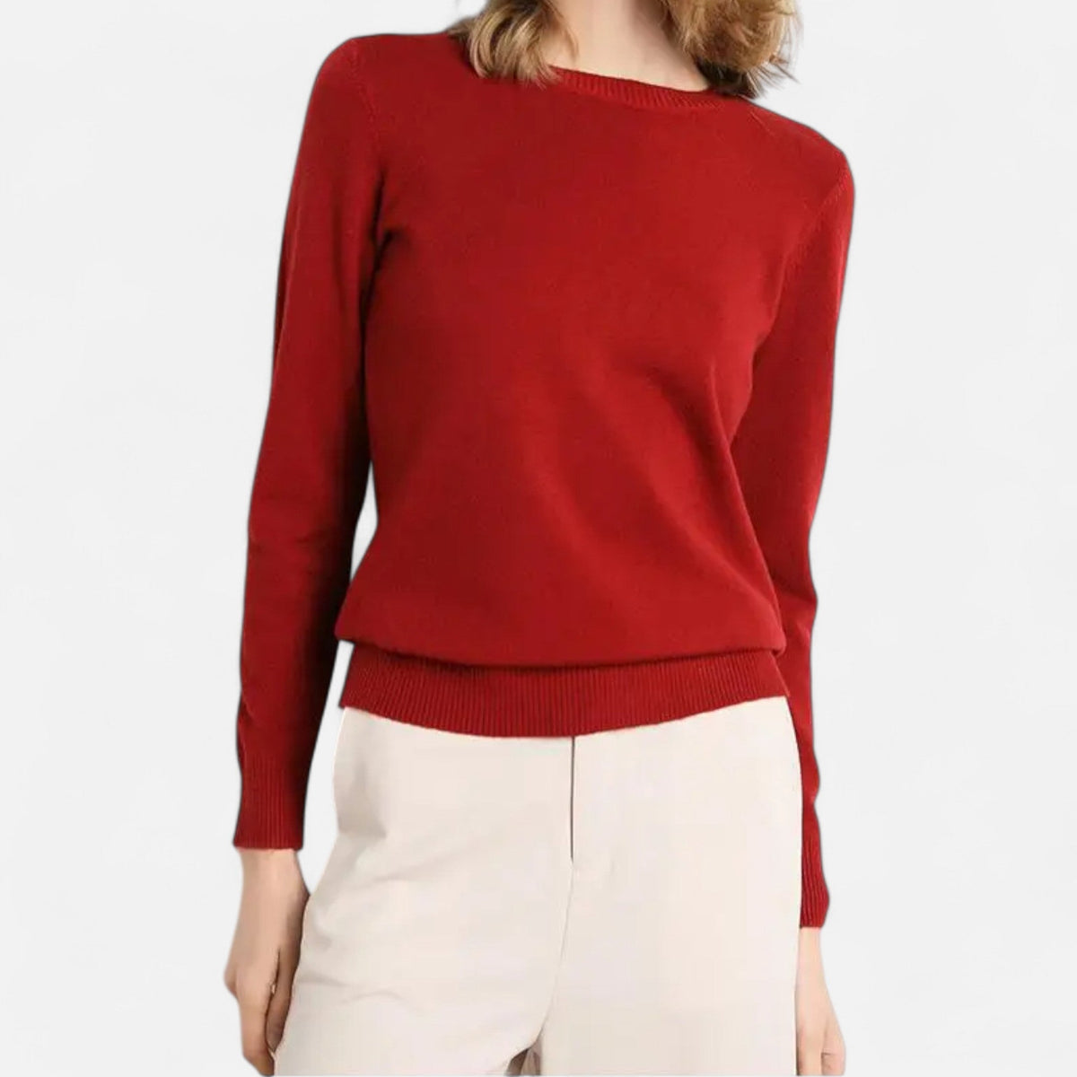 Women's Merino Wool Sweater with Round Neck Design and Slim Fit