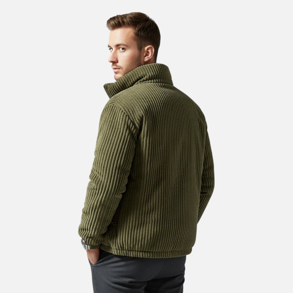 Men's Corduroy Parka with High Collar Quilted Design and Practical Pockets
