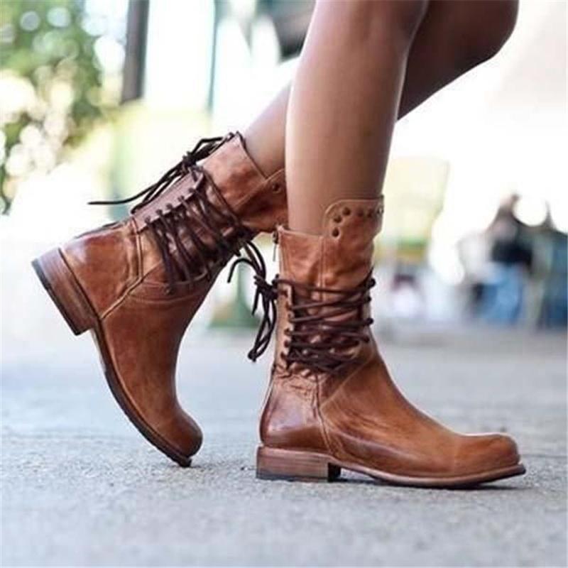 Women's Leather Ankle Boots with Lace Up Closure and Comfortable Sole