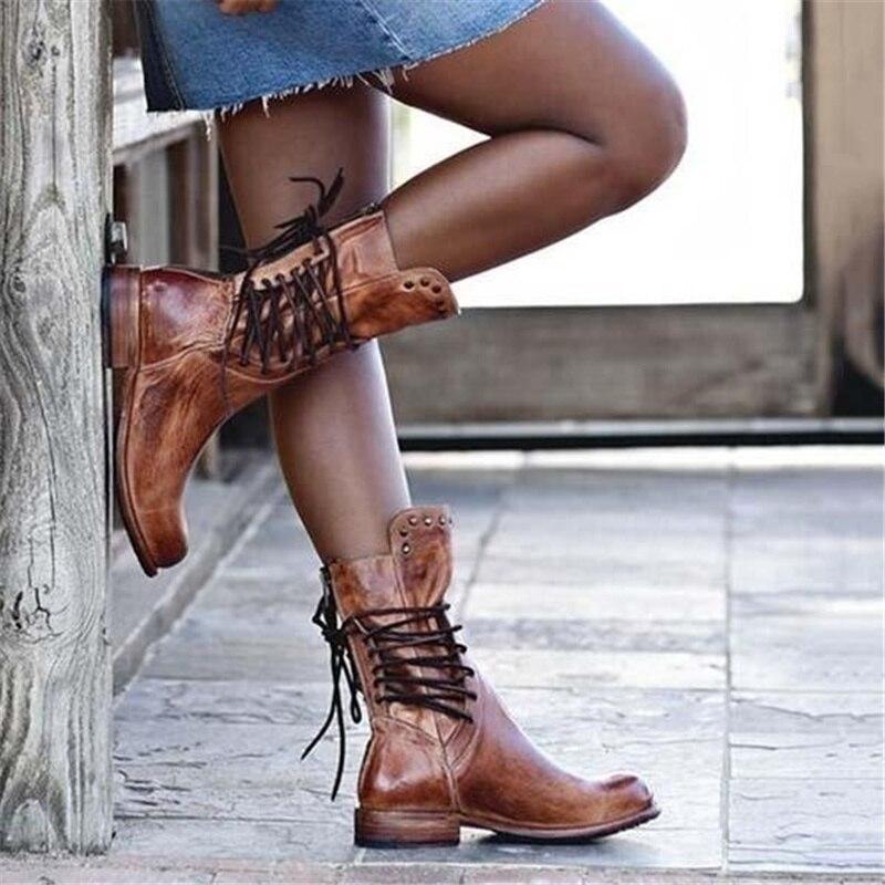 Women's Leather Ankle Boots with Lace Up Closure and Comfortable Sole