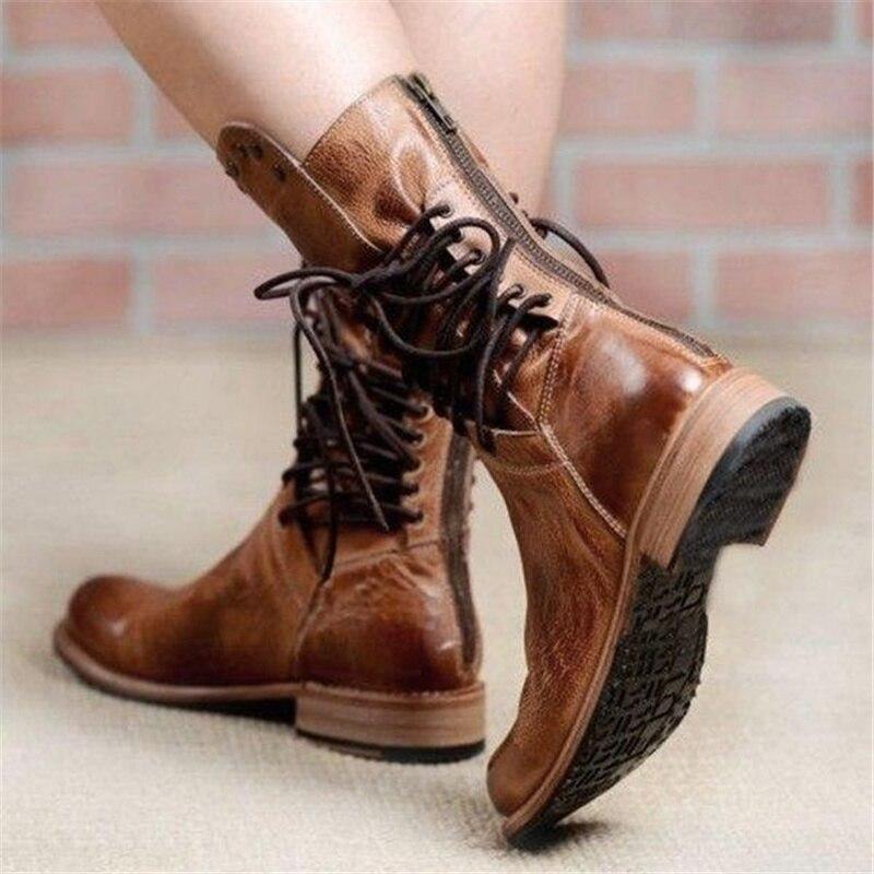 Women's Leather Ankle Boots with Lace Up Closure and Comfortable Sole