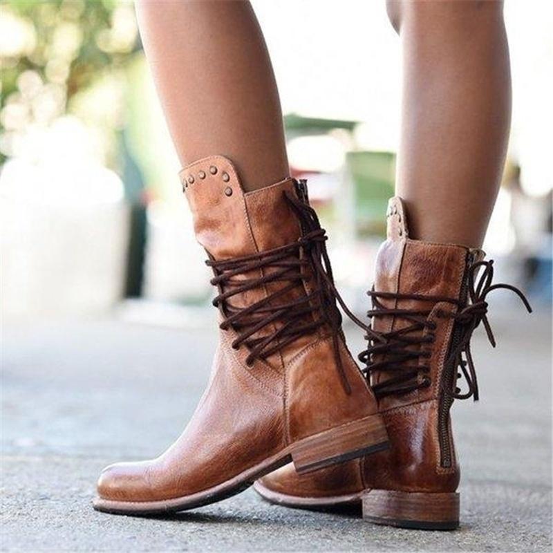 Women's Leather Ankle Boots with Lace Up Closure and Comfortable Sole
