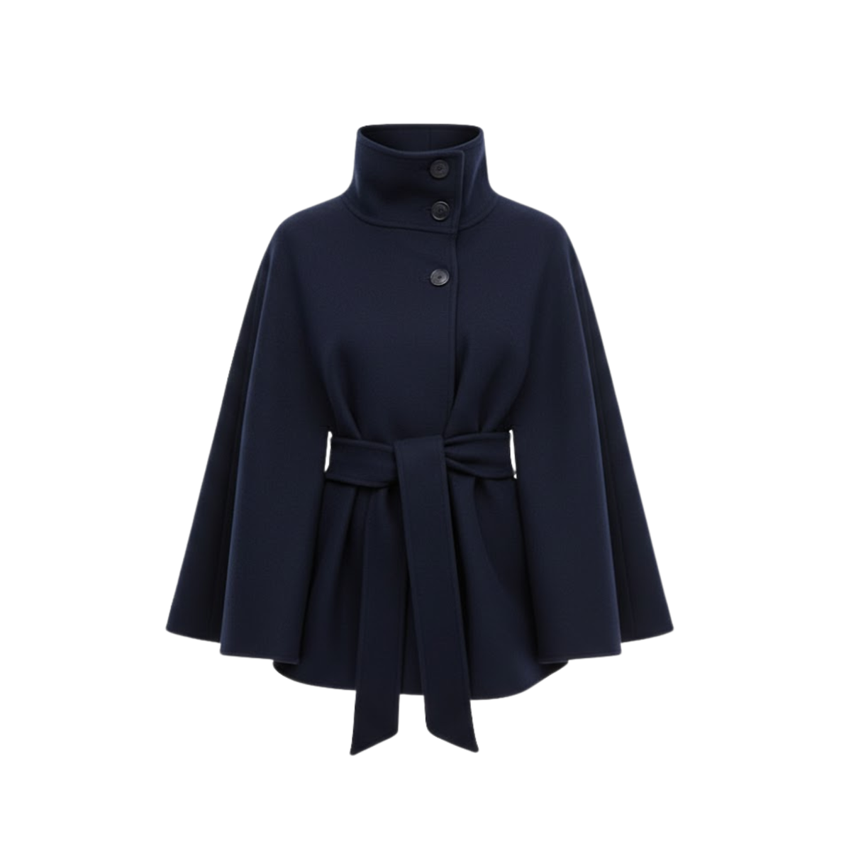 Women's Structured Cape Coat with High Collar and Removable Belt
