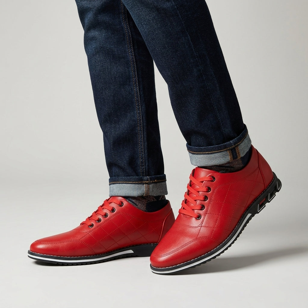 Men's Quilted Sneakers with Lace Up Closure and Textured Grip Outsole