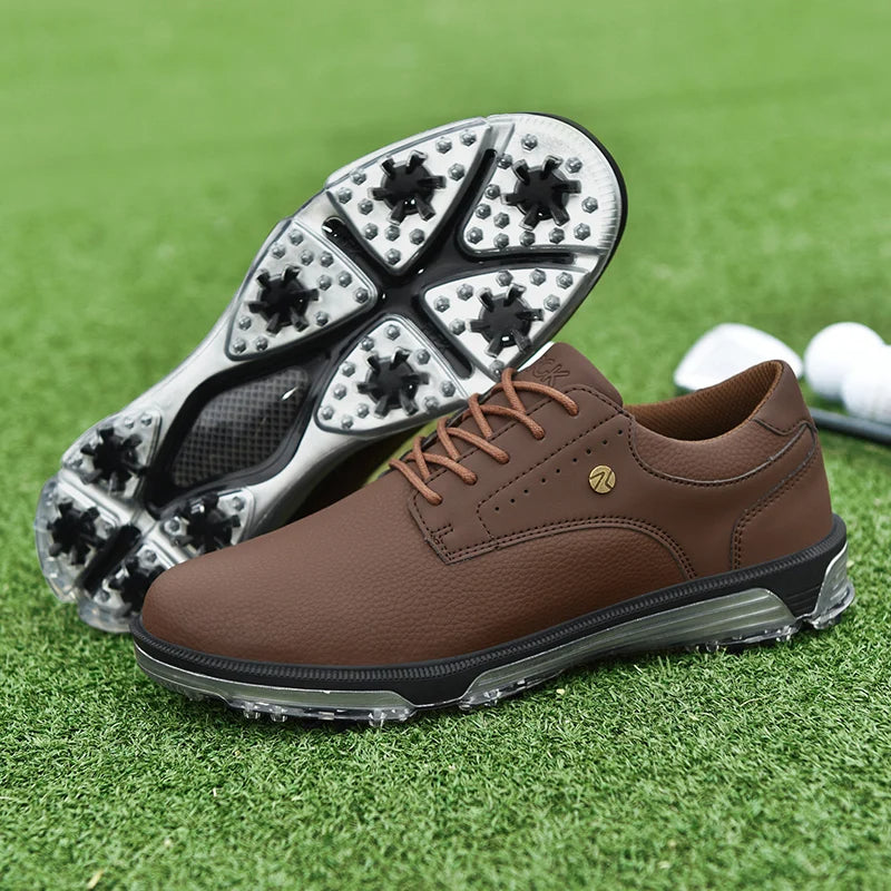 Men's Waterproof Golf Shoes with Full Grain Leather and Non Slip Grip