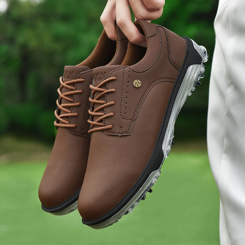Men's Waterproof Golf Shoes with Full Grain Leather and Non Slip Grip