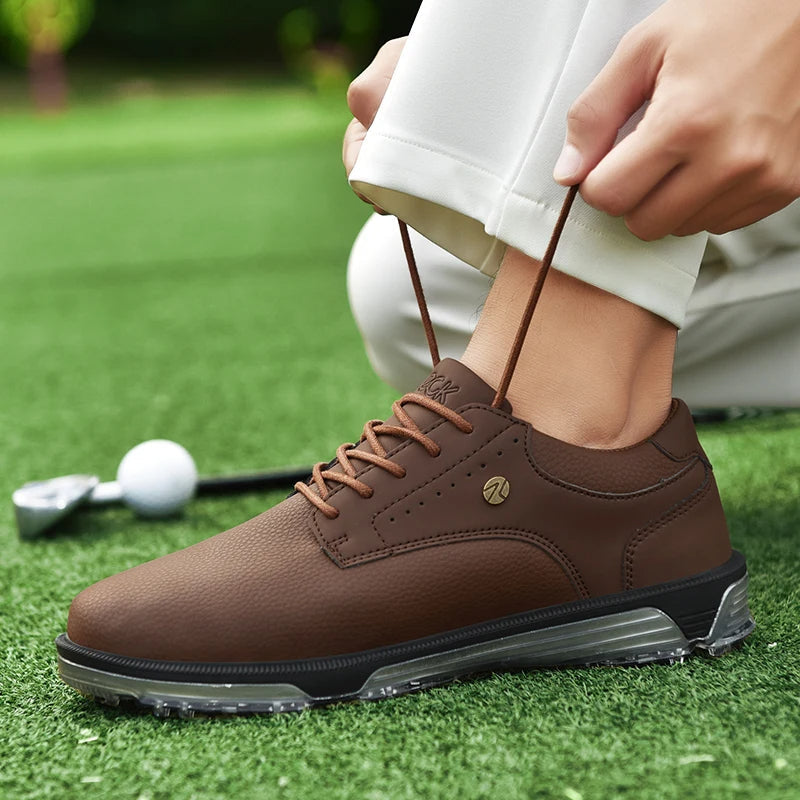 Men's Waterproof Golf Shoes with Full Grain Leather and Non Slip Grip