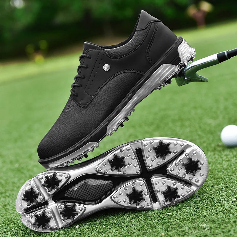 Men's Waterproof Golf Shoes with Full Grain Leather and Non Slip Grip