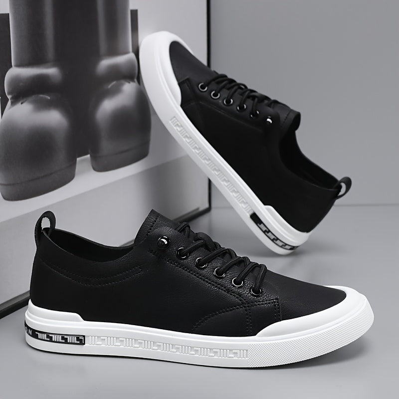 Men's Smooth Leather Sneakers with Fabric Lining EVA Insole and Durable PVC Sole