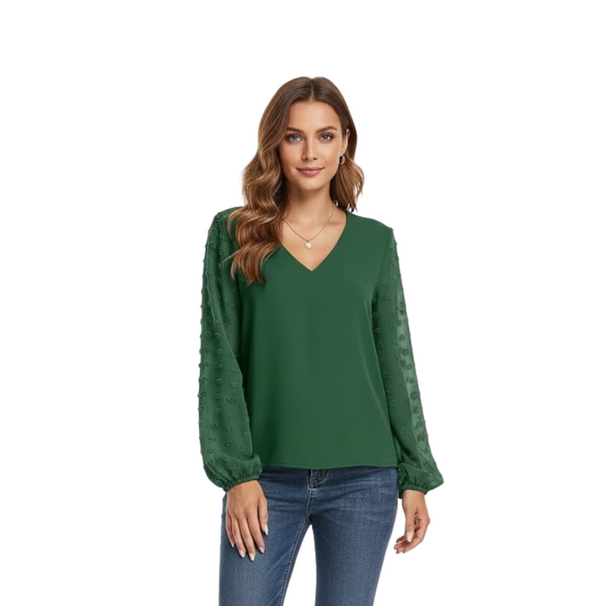 Women Blouses Shirts V-Neck Long Lantern Sleeve Tops