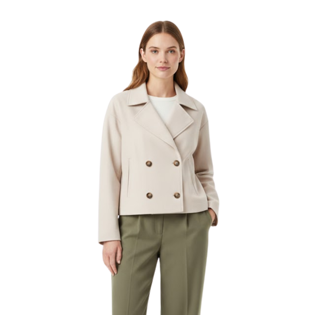 Women Long Sleeved Double Breasted Woolen Jacket