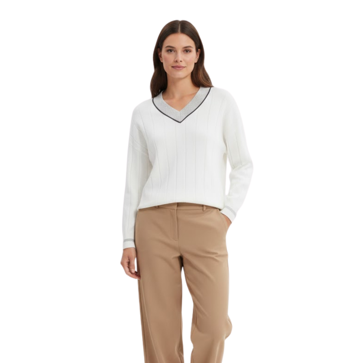 Women Luxurious V-Neck Long Sleeve Cotton Sweater