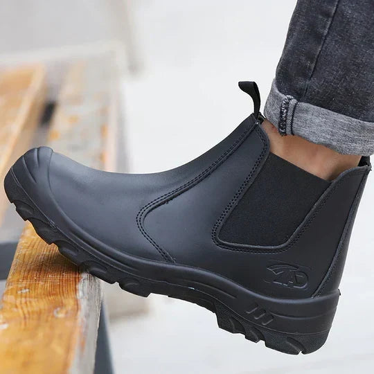Men's Steel Toe Work Boots with Waterproof Leather and Non Slip Sole
