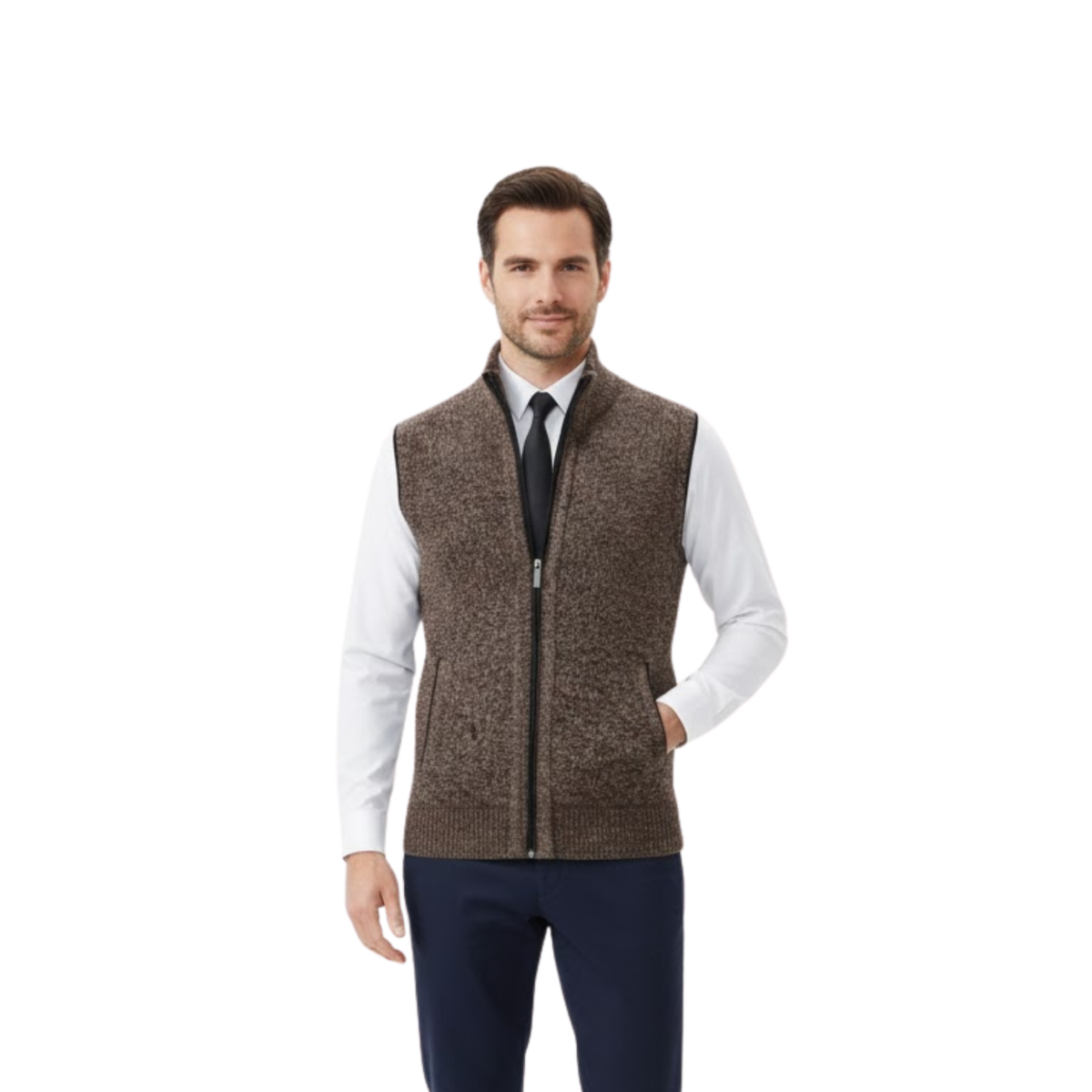 Man Winter Sweater Zippered Stand Collar Vest