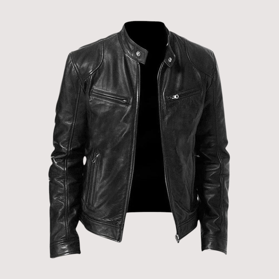 Men's Genuine Leather Jacket with Structured Fitted Cut for Evening Wear