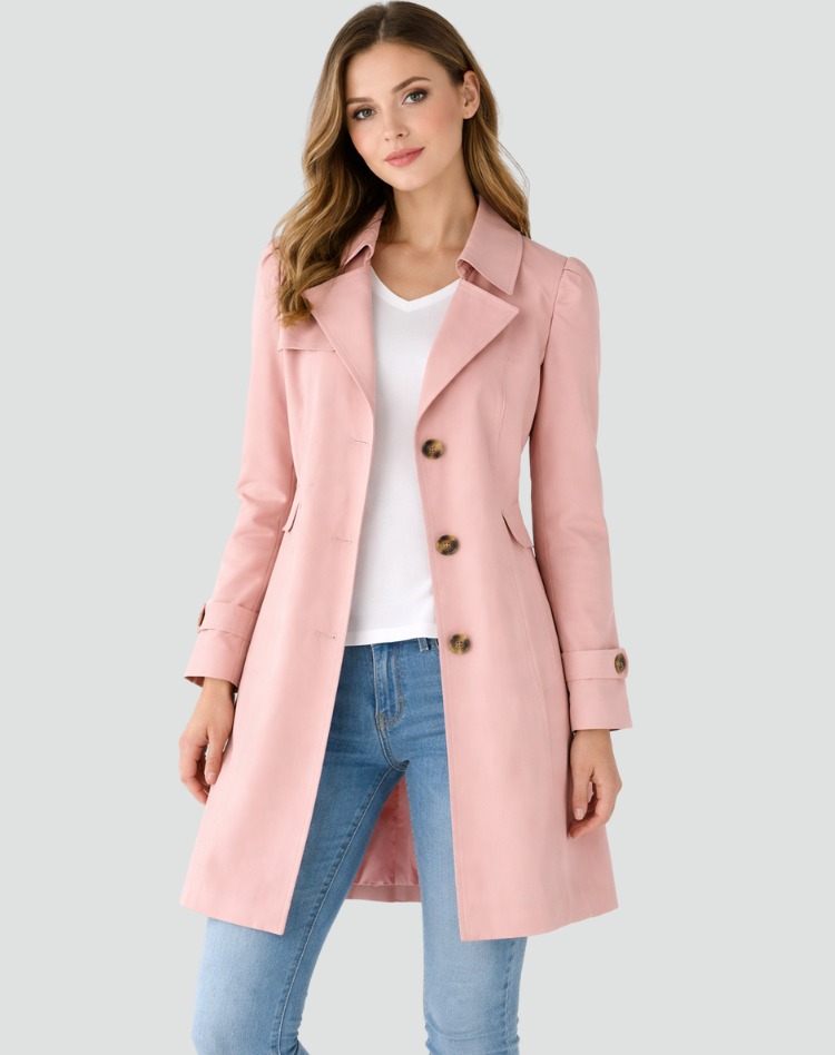 Slim fit-let trenchcoat til kvinder med klassisk reverskrave
