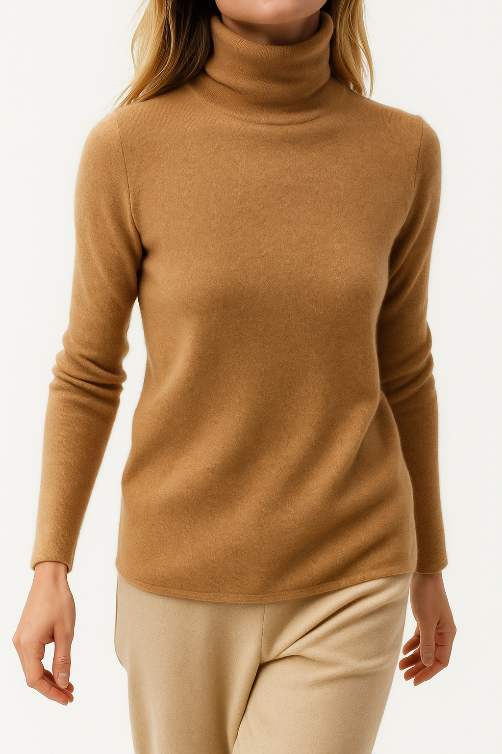 Women's Slim Fit Cashmere Blend Turtleneck Sweater with Long Sleeves