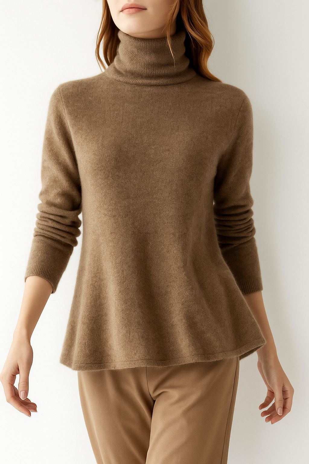 Women's Slim Fit Cashmere Blend Turtleneck Sweater with Long Sleeves