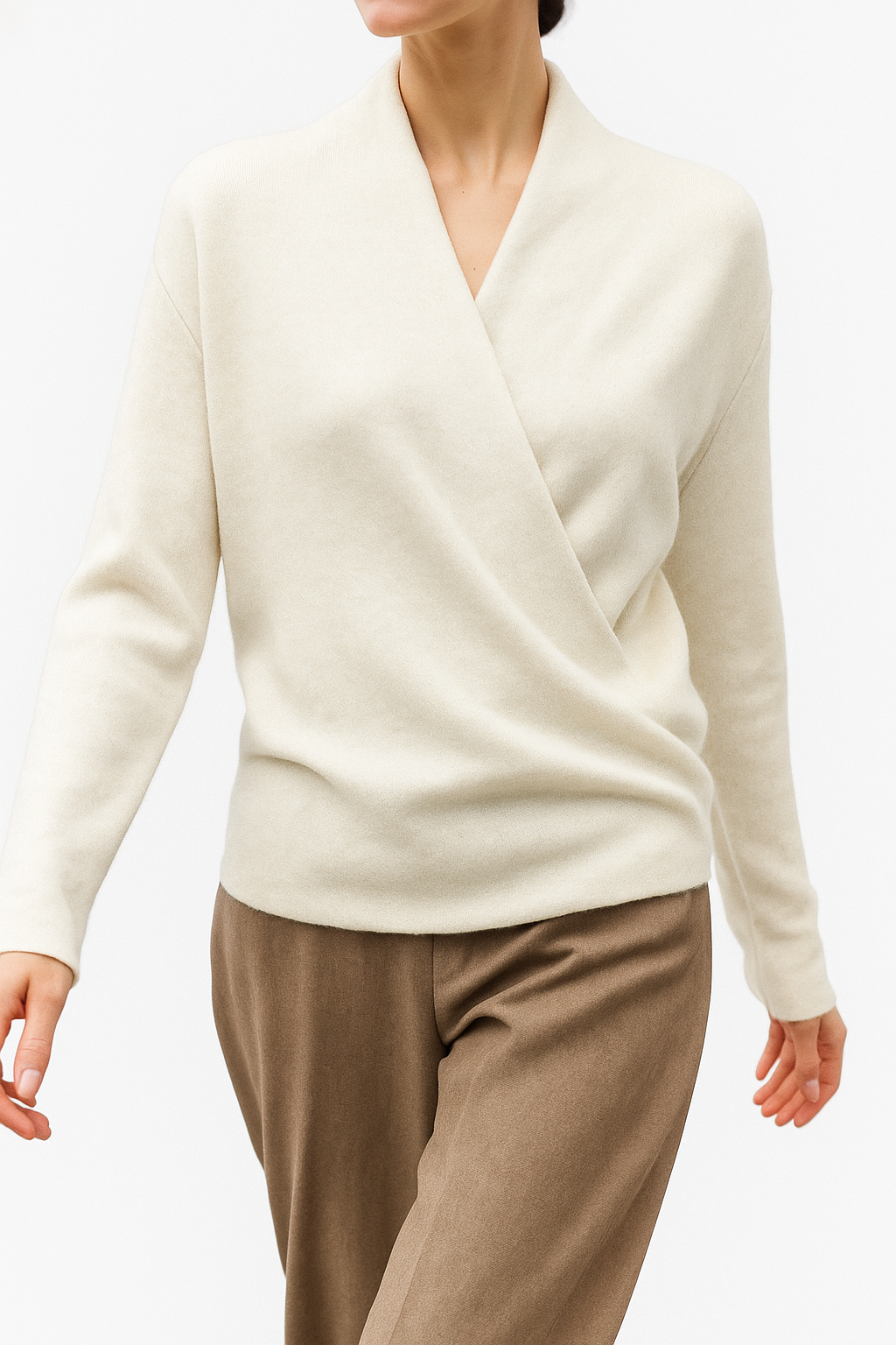 Women's V-Neck Cashmere Knit Sweater with Long Sleeves for Layering