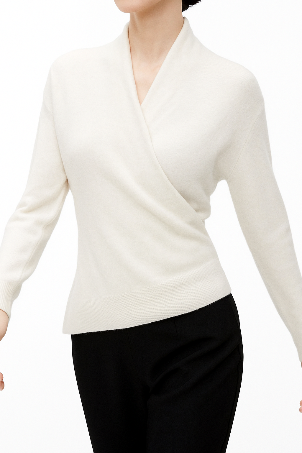 Women's V-Neck Cashmere Knit Sweater with Long Sleeves for Layering