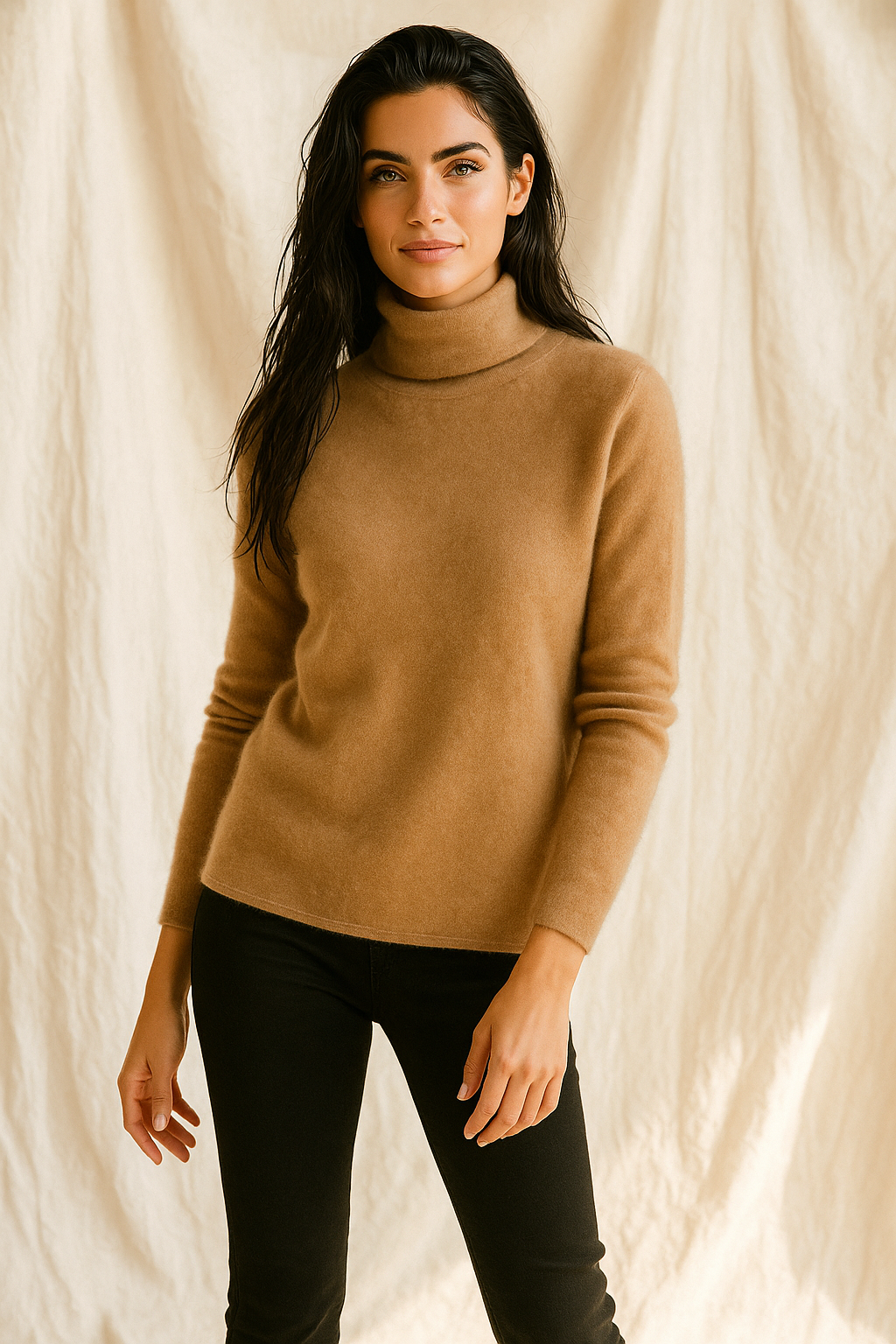Women's Slim Fit Cashmere Blend Turtleneck Sweater with Long Sleeves