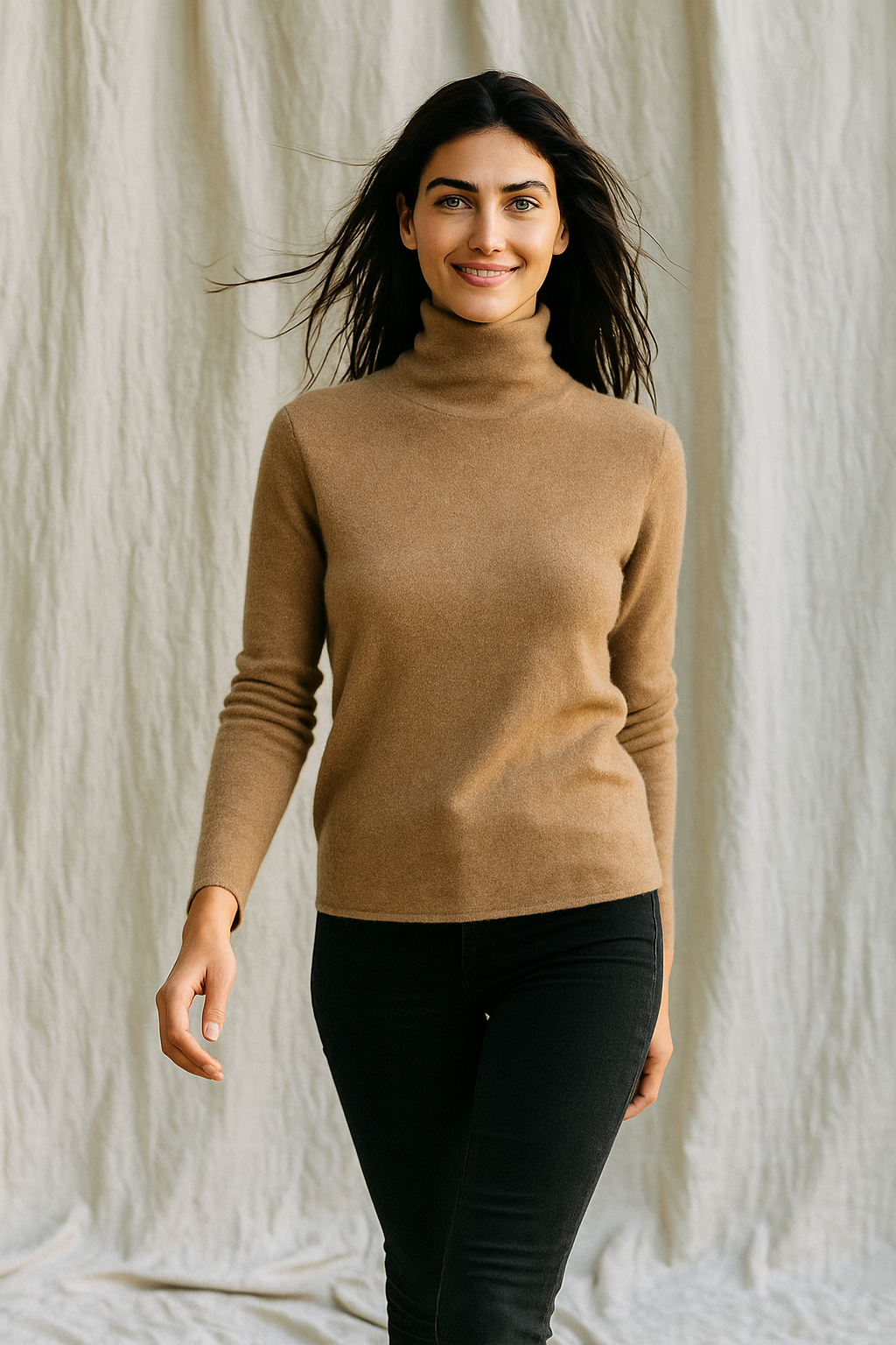 Women's Slim Fit Cashmere Blend Turtleneck Sweater with Long Sleeves
