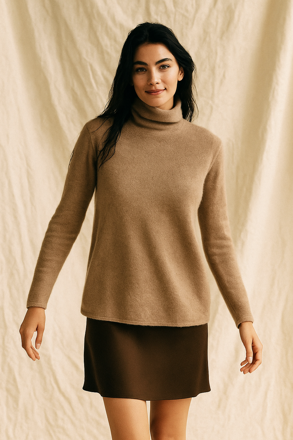 Women's Slim Fit Cashmere Blend Turtleneck Sweater with Long Sleeves