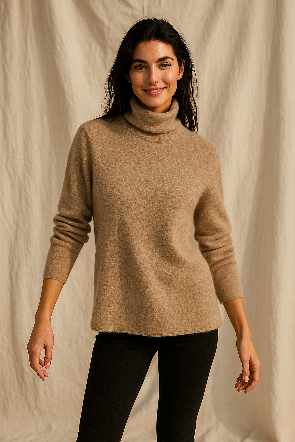 Women's Slim Fit Cashmere Blend Turtleneck Sweater with Long Sleeves