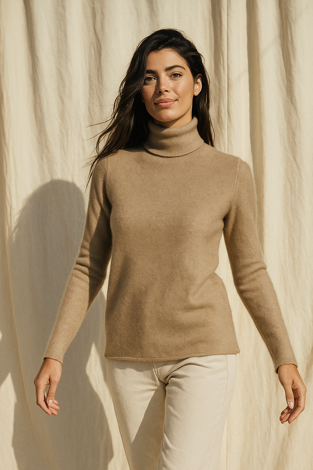 Women's Slim Fit Cashmere Blend Turtleneck Sweater with Long Sleeves