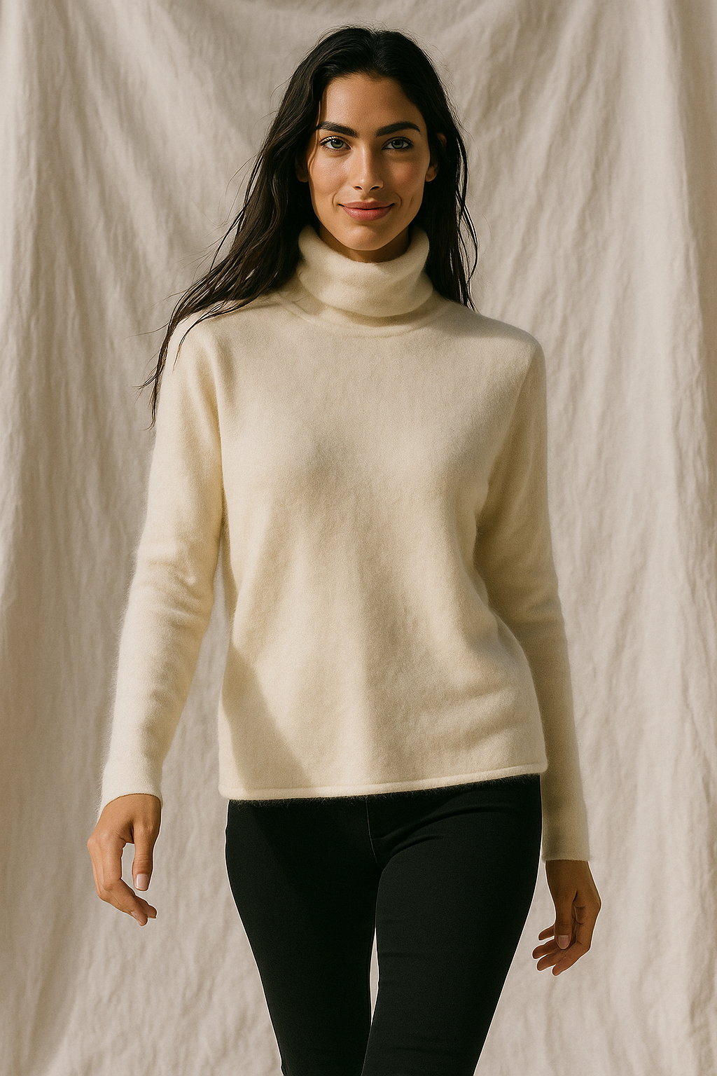Women's Slim Fit Cashmere Blend Turtleneck Sweater with Long Sleeves