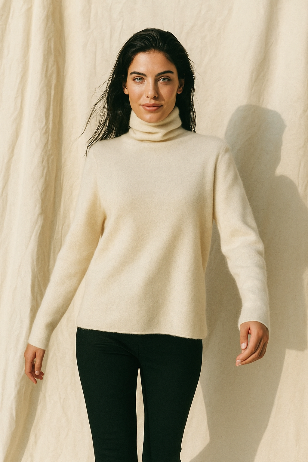 Women's Slim Fit Cashmere Blend Turtleneck Sweater with Long Sleeves
