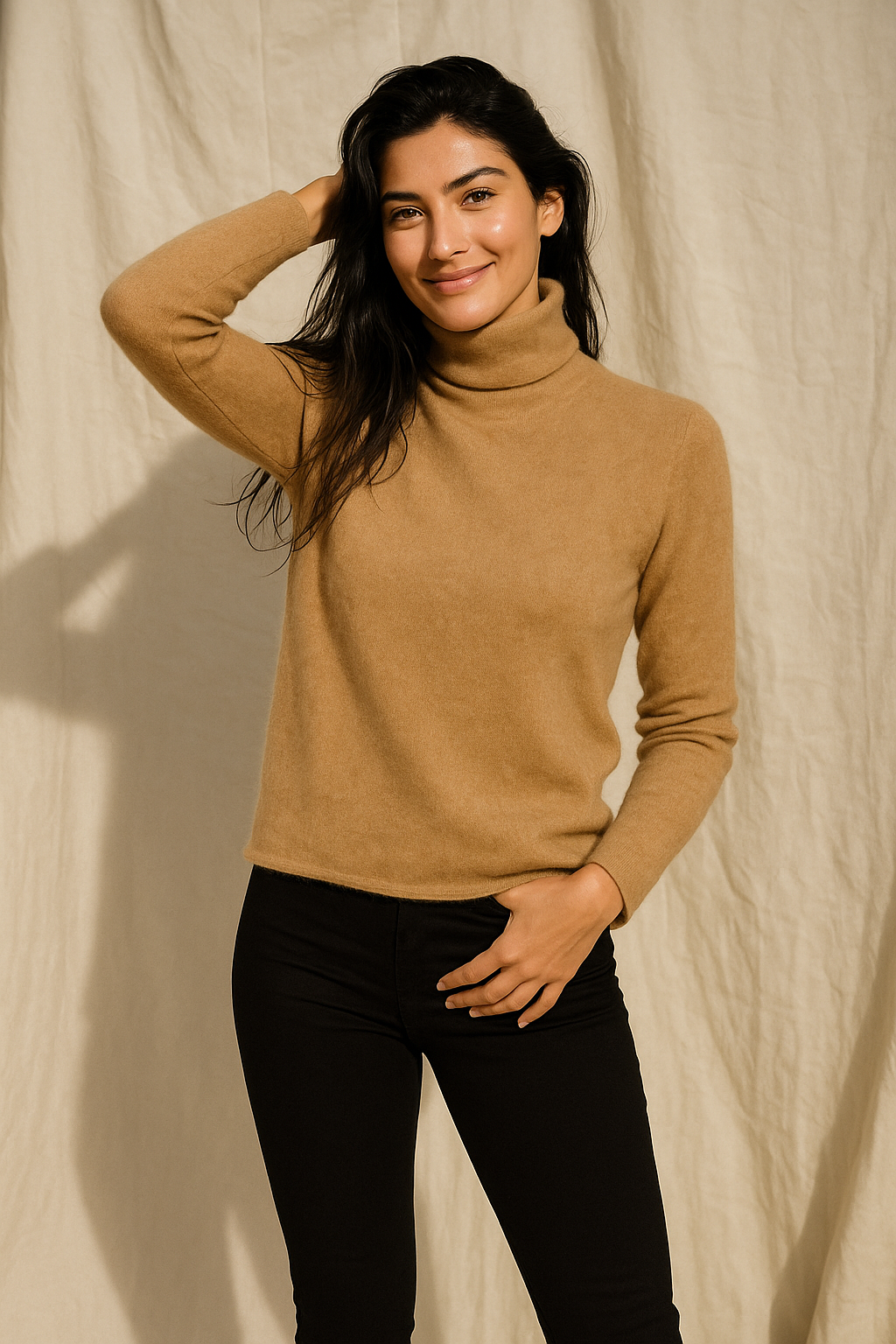 Women's Slim Fit Cashmere Blend Turtleneck Sweater with Long Sleeves