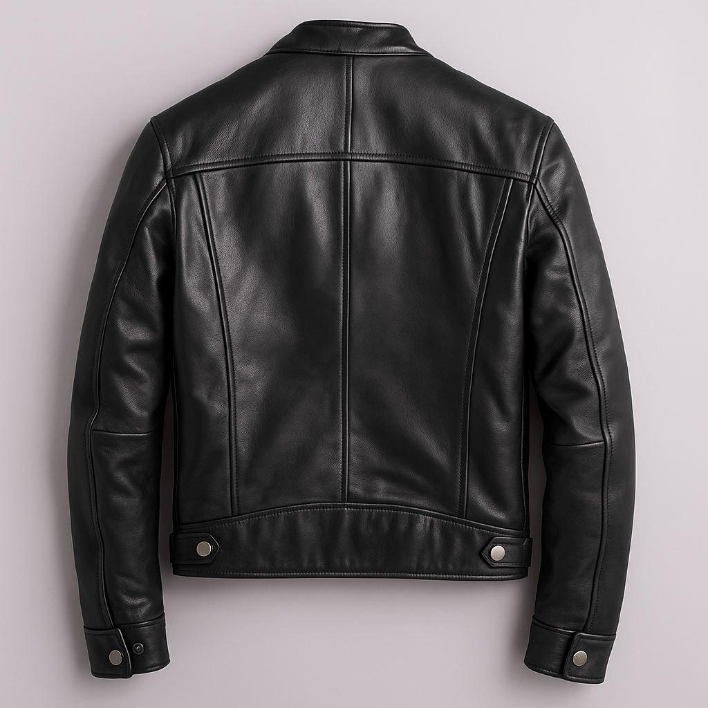 Men's Leather Jacket with Cotton Lining Vintage Style and Zip Closure