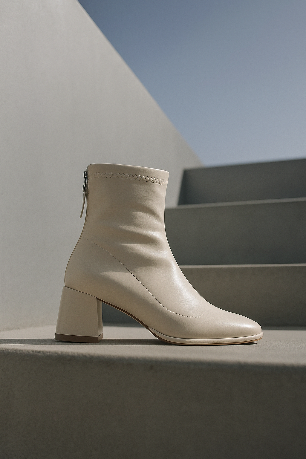 Women's Leather Ankle Boots with Block Heel and Square Toe Design