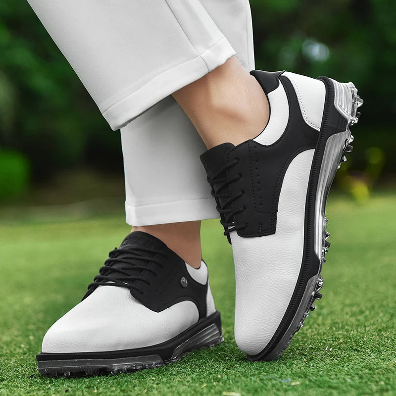 Men's Waterproof Golf Shoes with Full Grain Leather and Non Slip Grip