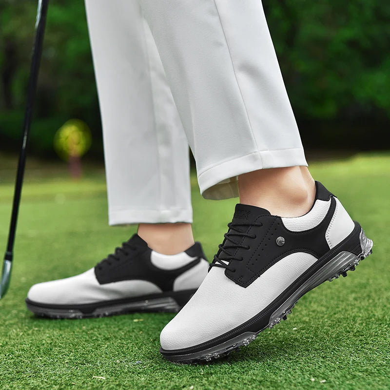 Men's Waterproof Golf Shoes with Full Grain Leather and Non Slip Grip