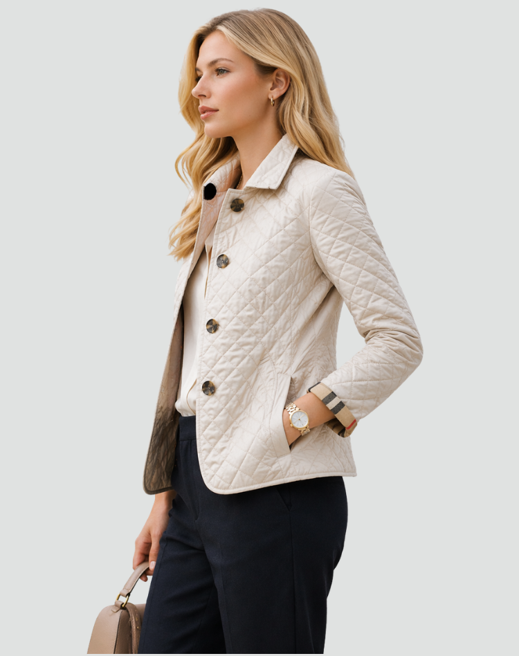 Women's Regular Fit Quilted Mid-Season Jacket with Collar and Buttons