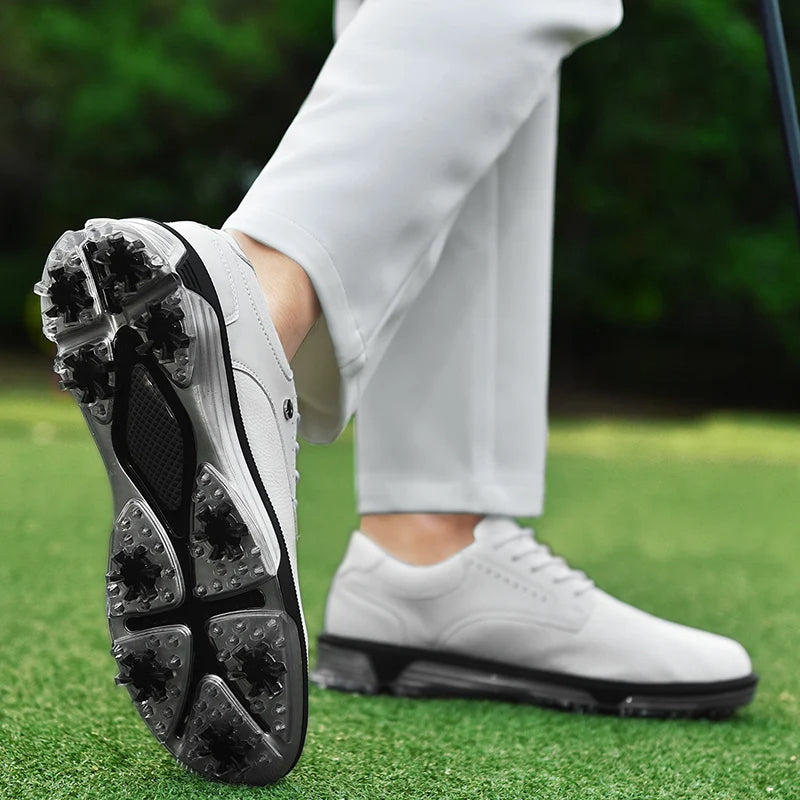 Men's Waterproof Golf Shoes with Full Grain Leather and Non Slip Grip