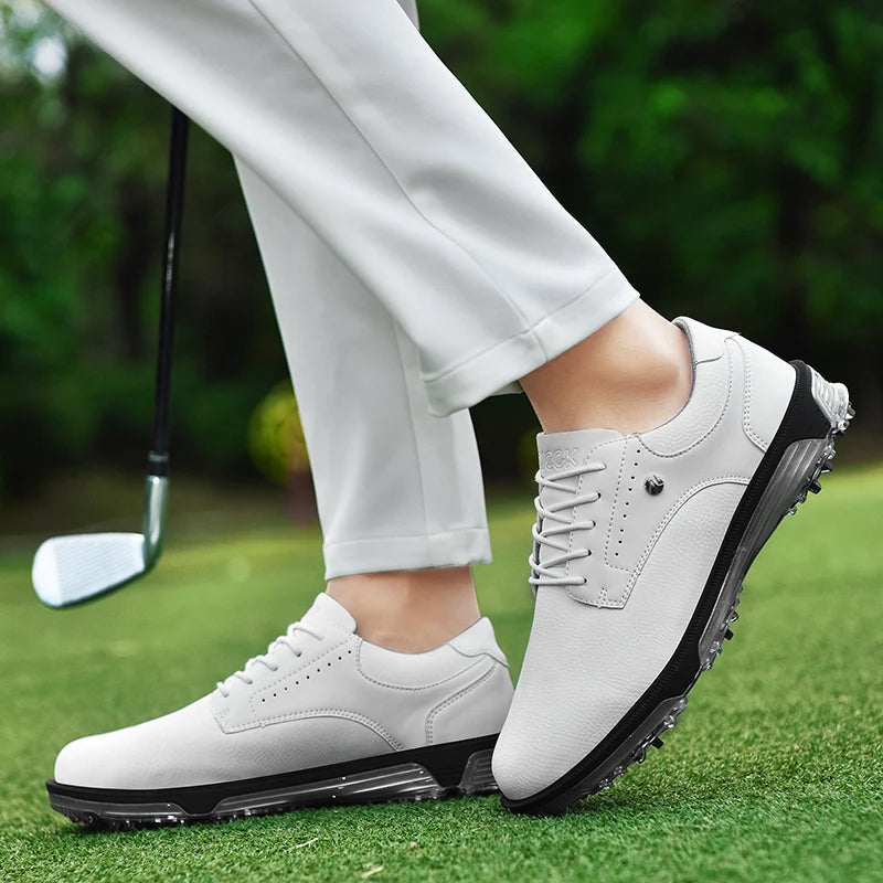 Men's Waterproof Golf Shoes with Full Grain Leather and Non Slip Grip
