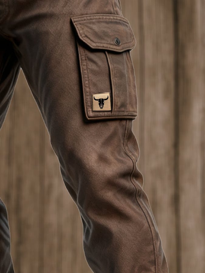 Men's Cargo Work Pants with Reinforced Pockets and Straight Fit