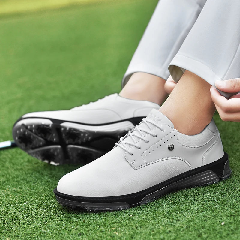 Men's Waterproof Golf Shoes with Full Grain Leather and Non Slip Grip
