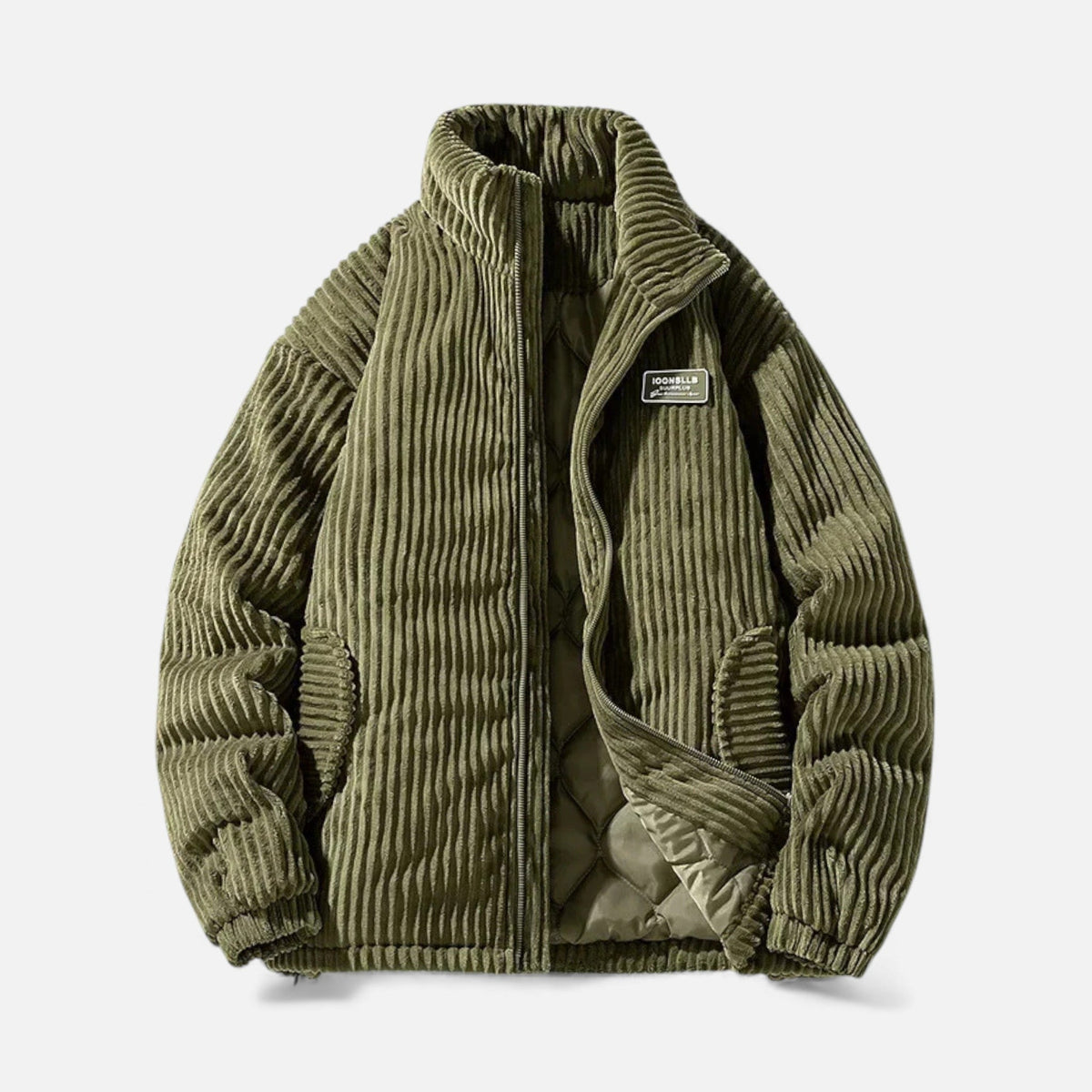 Men's Corduroy Parka with High Collar Quilted Design and Practical Pockets