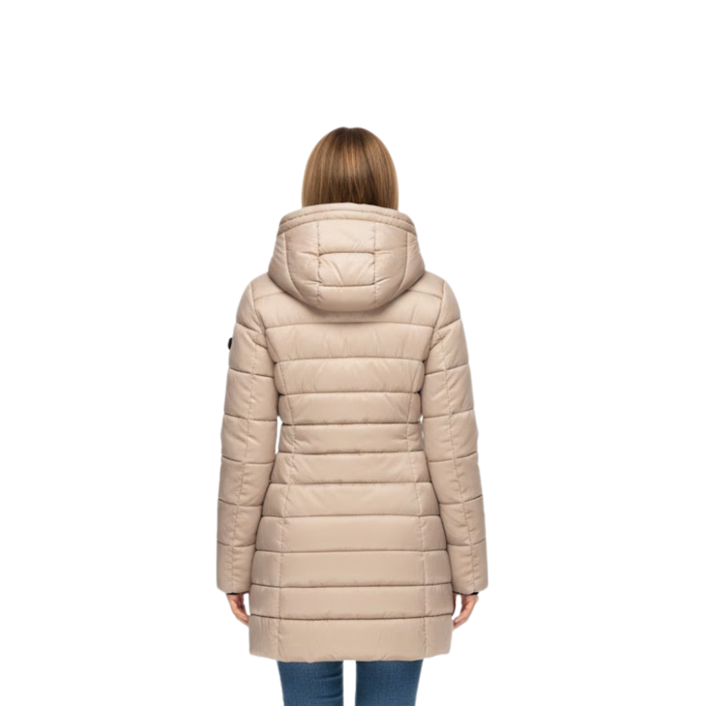 Women's Quilted Parka with Mid Length Cut Zip Closures and Functional Hood