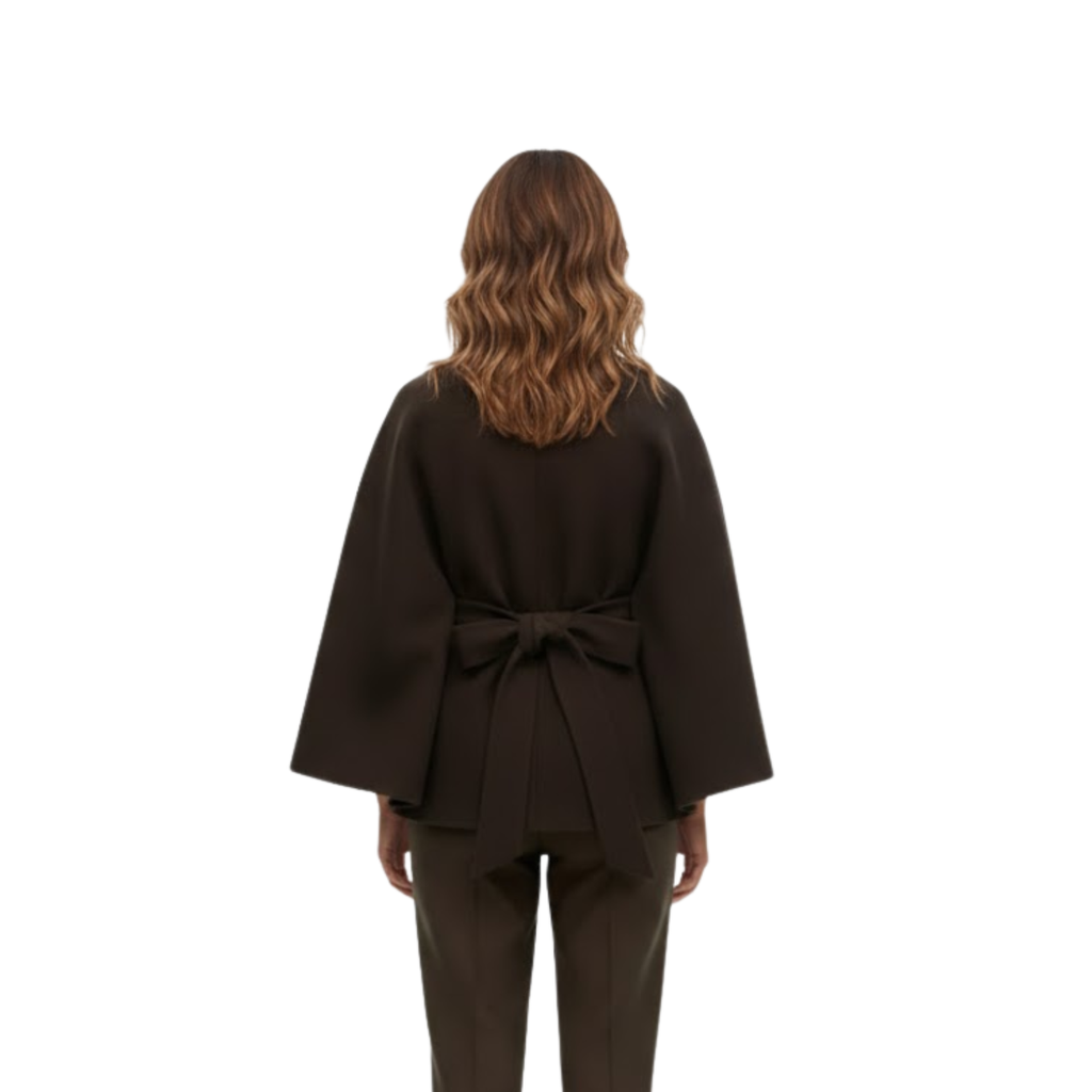 Women's Structured Cape Coat with High Collar and Removable Belt