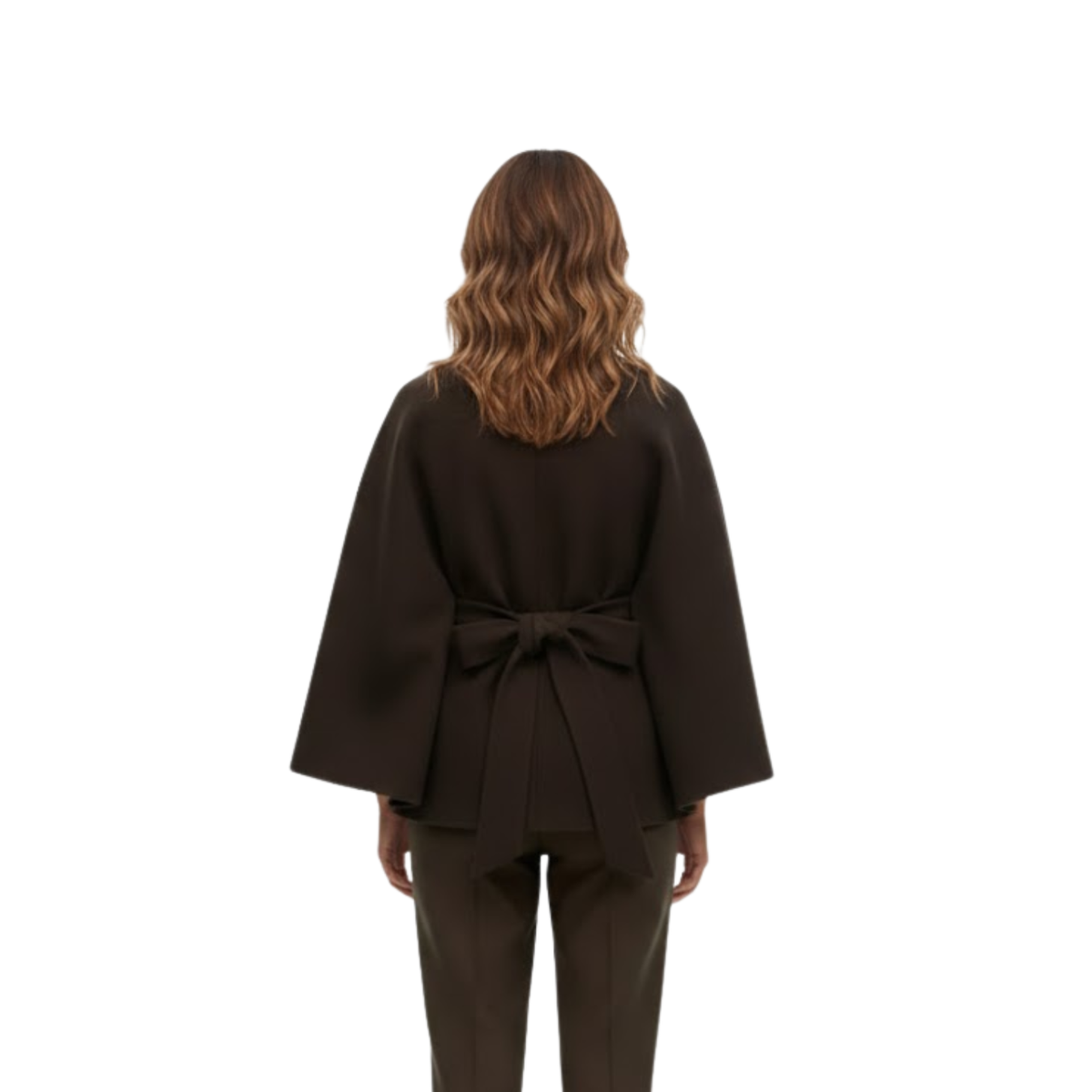 Women's Structured Cape Coat with High Collar and Removable Belt