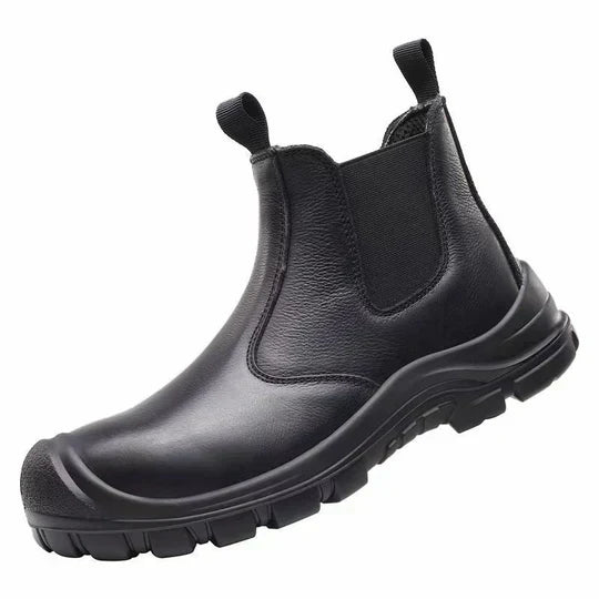 Men's Steel Toe Work Boots with Waterproof Leather and Non Slip Sole