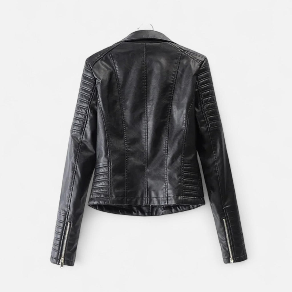 Women's Genuine Leather Jacket with Biker Style and Structured Cut