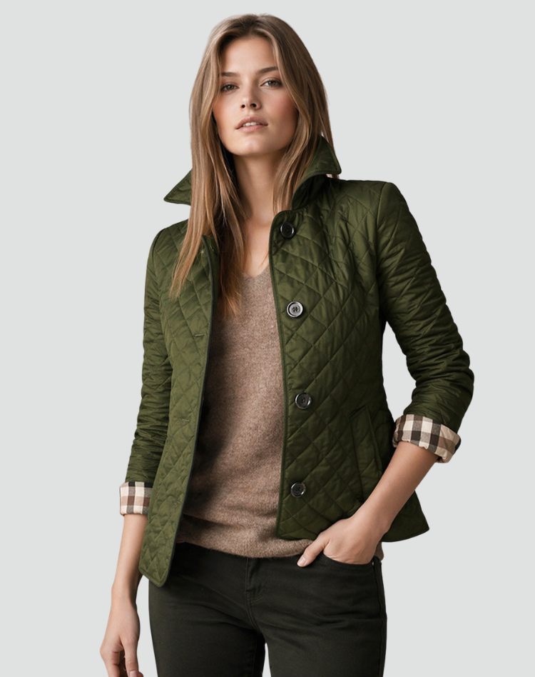 Women's Regular Fit Quilted Mid-Season Jacket with Collar and Buttons