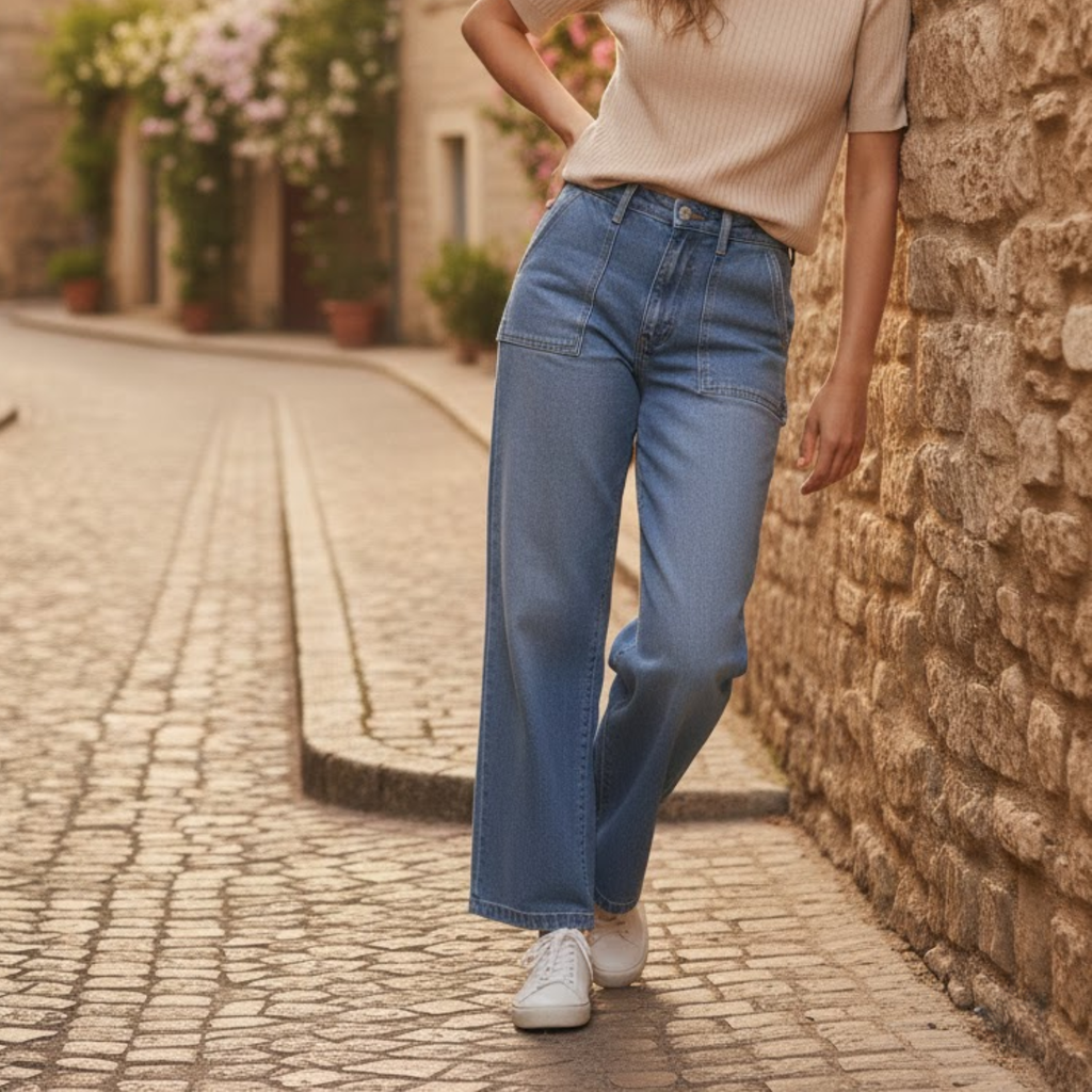 Women Wide Leg Straight-Leg Jeans Denim Pants